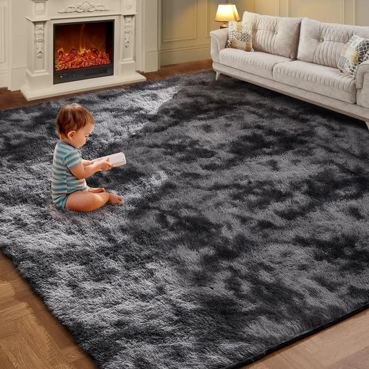 VIKAMA Tie-Dye Plush Carpet Soft Fluffy Non-Slip Kids Room Crawling Mat