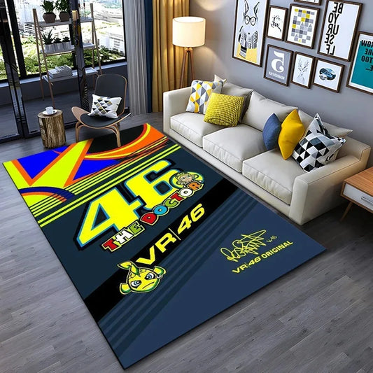 Motorcycle Racer “The Doctor” 46 Racing Carpet Mat Black Yellow Track Design Living Room Rug Home Decor