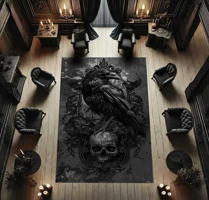 Gothic Raven Skull Area Rug