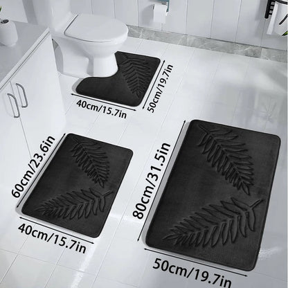 3PCS Bath Mat Set Non-Slip Soft Quick-Dry Absorbent Machine Washable Bathroom Rugs Home Floor Decor