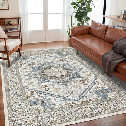 VIKAMA Bohemian Floor Mat Non-Slip Easy-Care Large Area Rug Living Room Bedroom Home Decor