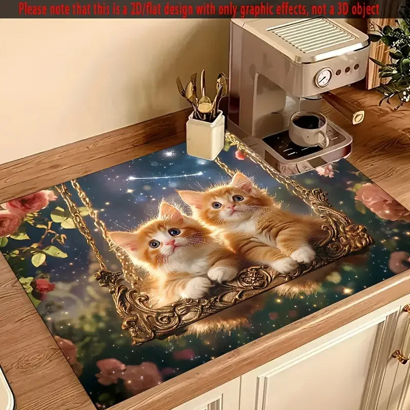 Cat print absorbent coffee draining mat