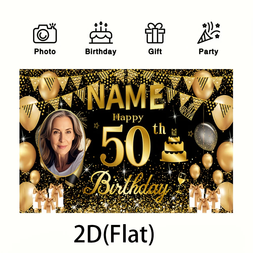 VIKAMA Custom Name 50th Birthday Pink Tapestry Indoor Party Wall Photo Backdrop