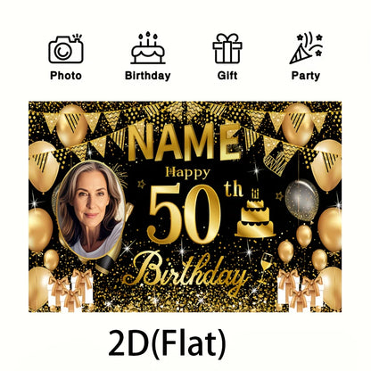 VIKAMA Custom Name 50th Birthday Pink Tapestry Indoor Party Wall Photo Backdrop
