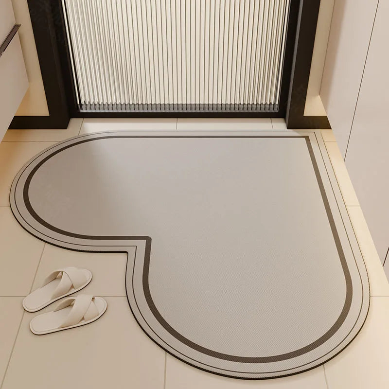 Heart-Shaped Bathroom Mat Diatom Mud Absorbent Non-Slip Toilet Door Entry Foot Rug Home Decor
