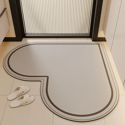 Heart-Shaped Bathroom Mat Diatom Mud Absorbent Non-Slip Toilet Door Entry Foot Rug Home Decor