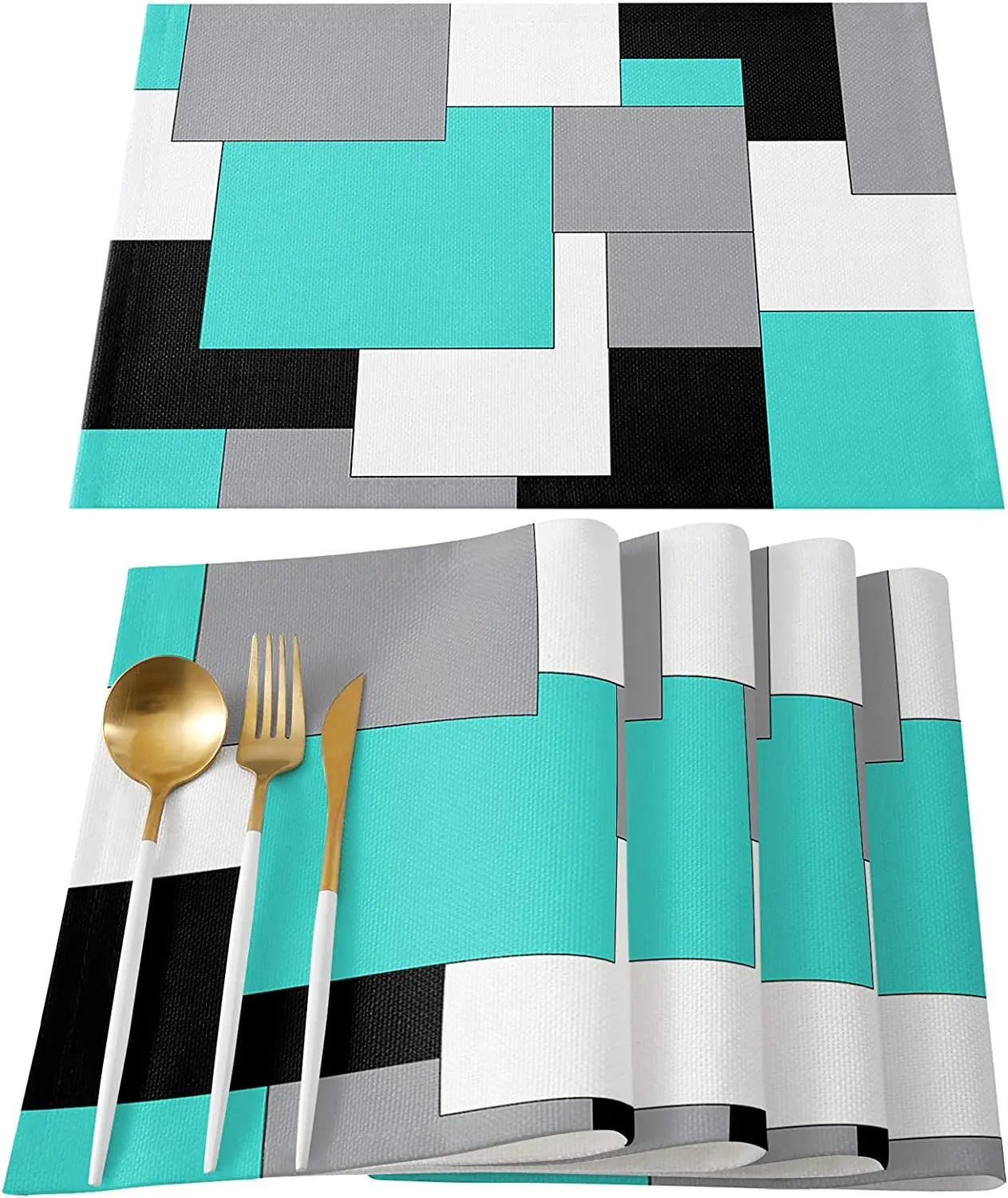Abstract Purple Black Grey Patchwork Placemat Set