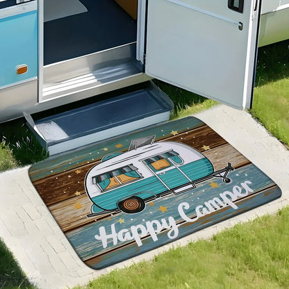 VIKAMA Happy Camper Rug Creative Style Doormat Welcome Mat Warm Non-Slip Bedroom Living Room Bathroom Carpet Home Decor