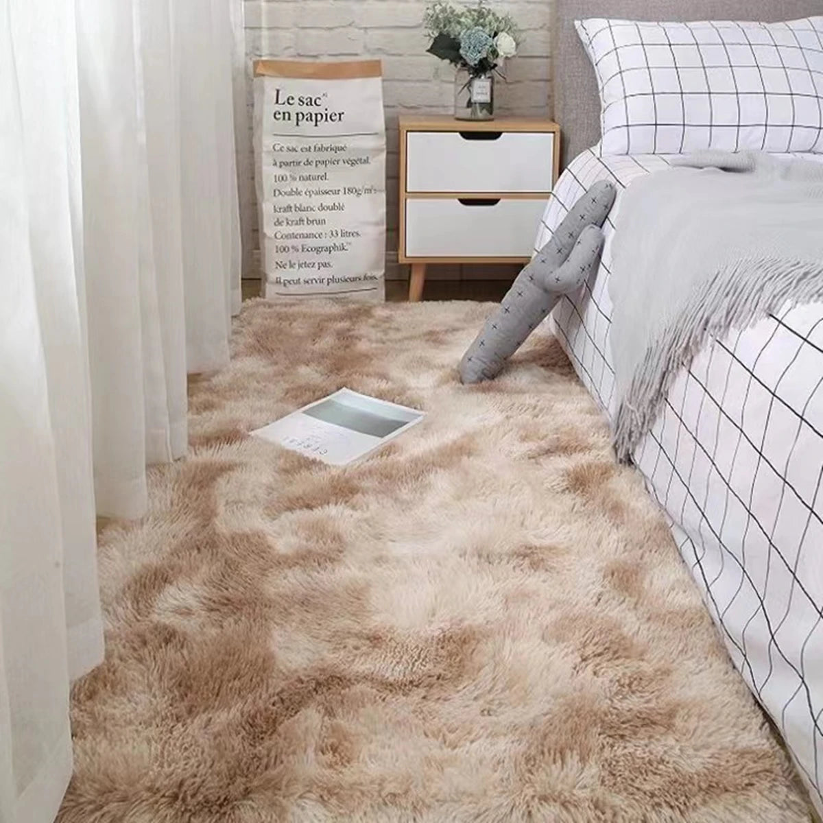 Soft Fluffy Tie-Dyed Shaggy Area Rug Non-Slip Bedroom Living Room Bedside Carpet