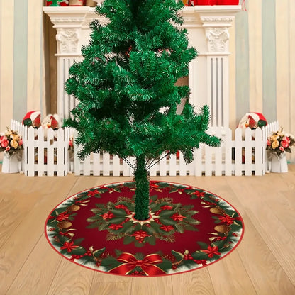 VIKAMA Holly Leaf Christmas Tree Skirt Rug