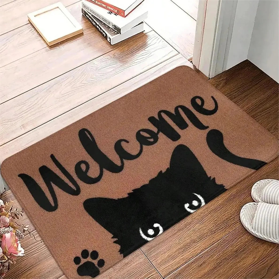 Cute Cat Pattern Non-Slip Entrance Door Mat Washable Welcome Mat Bathroom Kitchen Bedroom Home Decor Small Rug