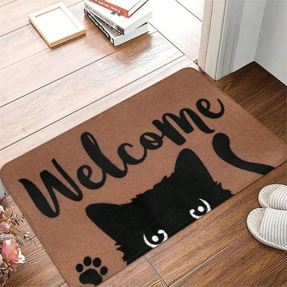 Cute Cat Pattern Non-Slip Entrance Door Mat Washable Welcome Mat Bathroom Kitchen Bedroom Home Decor Small Rug