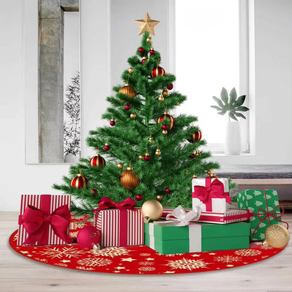 VIKAMA Red Snowflake Star Christmas Tree Skirt Holiday Living Room Decor