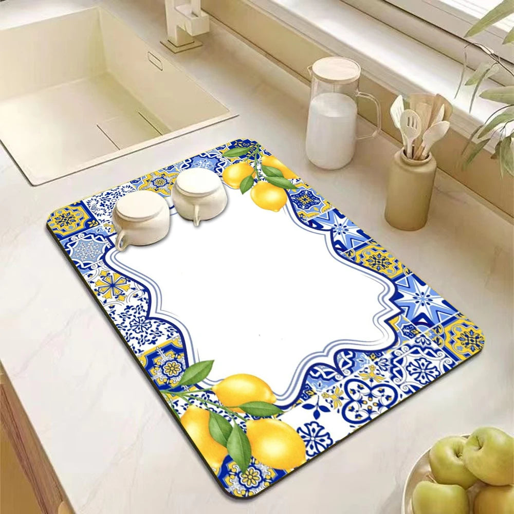 Lemon Rubber Kitchen Drying Mat