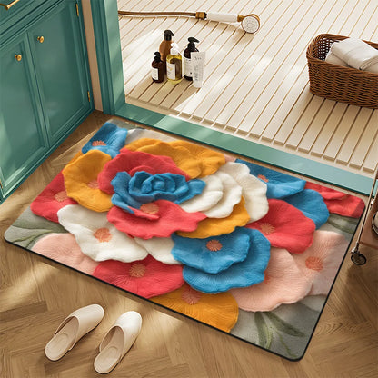 Floral Succulent 3D Embossed Non-Slip Absorbent Door Mat Bathroom Entryway Rug Home Decor