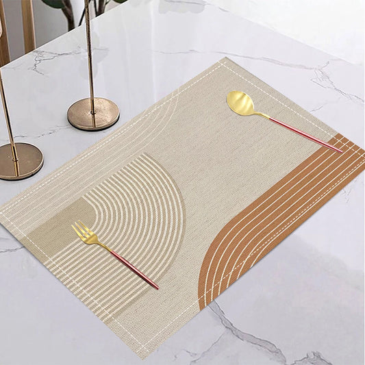 Geometric gold leaf linen placemats set