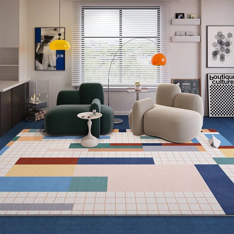 VIKAMA Blue Striped Light Luxury Living Room Carpet Sofa Coffee Table Bedroom Floor Mat
