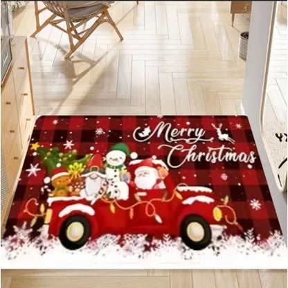 Christmas elf truck snowflake kitchen mat