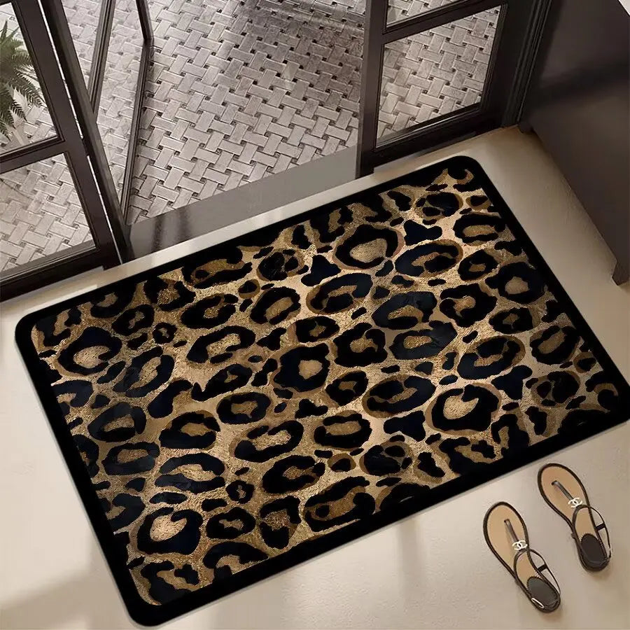 Leopard Flannel Bathroom Mat Absorbent Quick-Dry Non-Slip Floor Rug Dirt-Resistant Entrance Door Mat Home Decor
