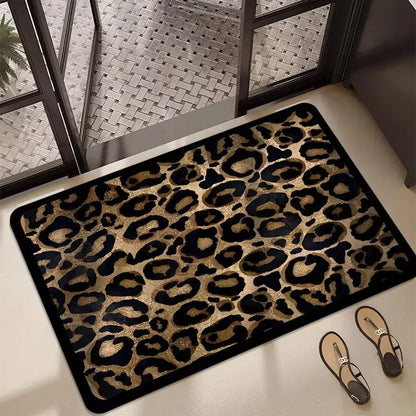 Leopard Flannel Bathroom Mat Absorbent Quick-Dry Non-Slip Floor Rug Dirt-Resistant Entrance Door Mat Home Decor