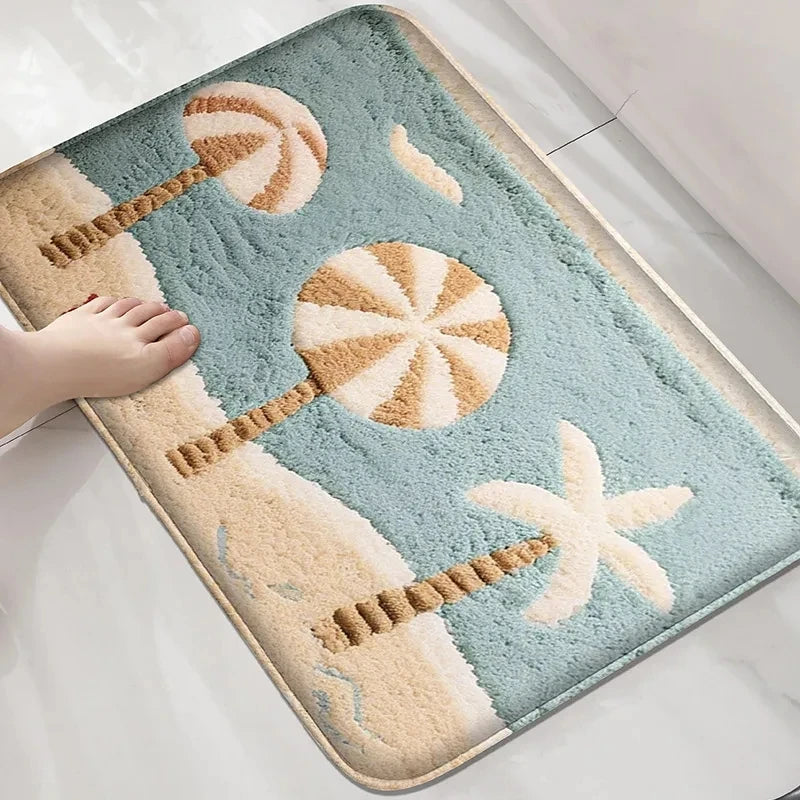 Coconut Tree Bathroom Anti-Slip Floor Mat Shower Room Absorbent Small Carpet Washbasin Rug Home Decor