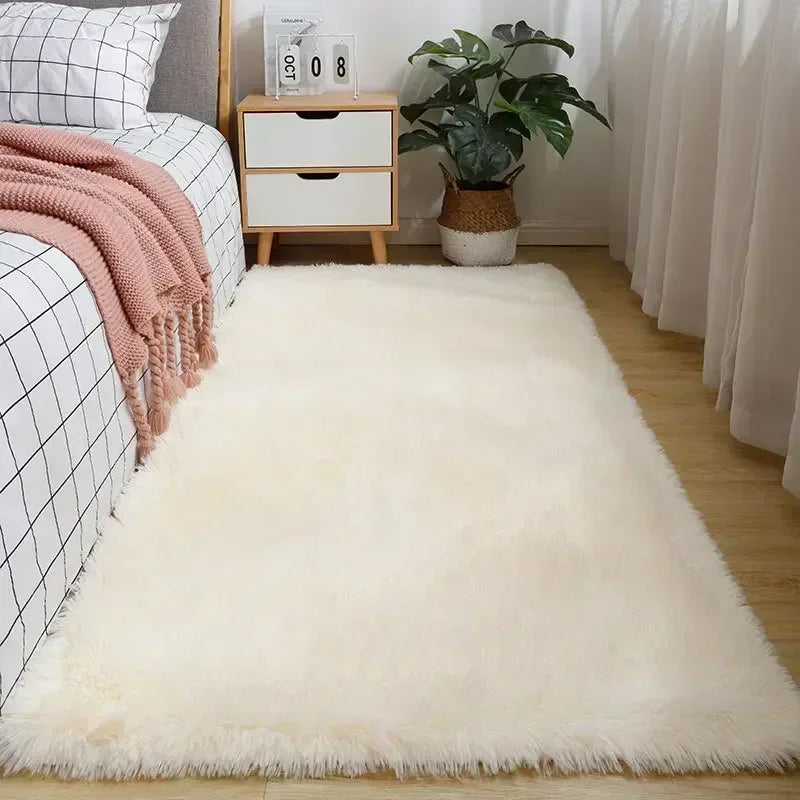 Fluffy Cream White Sheepskin Rug Soft Faux Fur Carpet Bedroom Living Room Floor Mat
