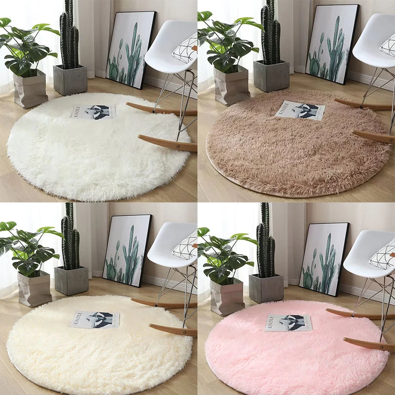 Plush Round Fluffy Non-Slip White Area Rug