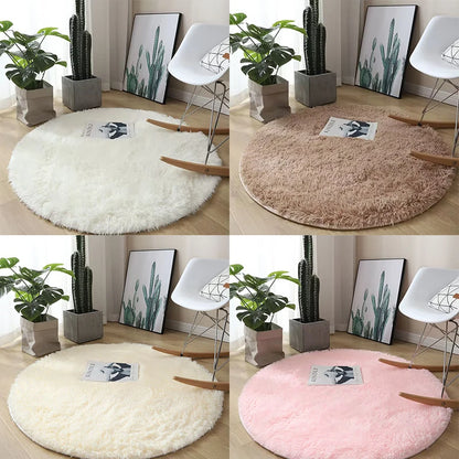 Plush Round Fluffy Non-Slip White Area Rug
