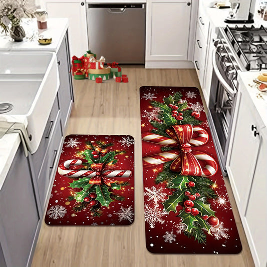 Merry Christmas candy cane snowflake kitchen mat festive holiday decor rug