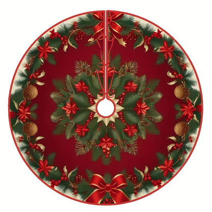 VIKAMA Holly Leaf Christmas Tree Skirt Rug