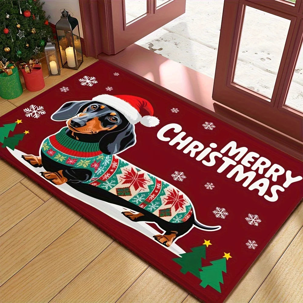 VIKAMA Dachshund Christmas Welcome Mat Non-Slip Rug