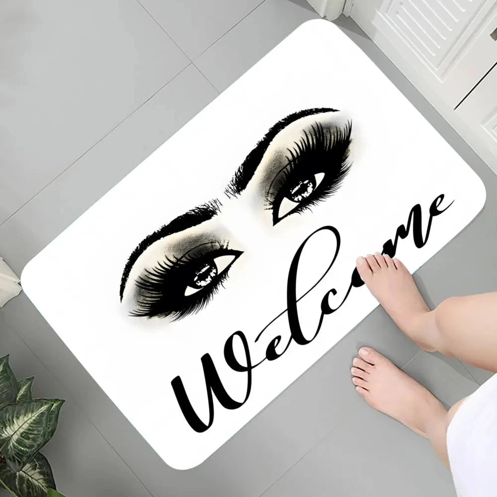 Eyelash Pattern Flannel Printed Carpet Non-Slip Foot Mat Bedroom Bathroom Kitchen Entrance Rug Home Decor