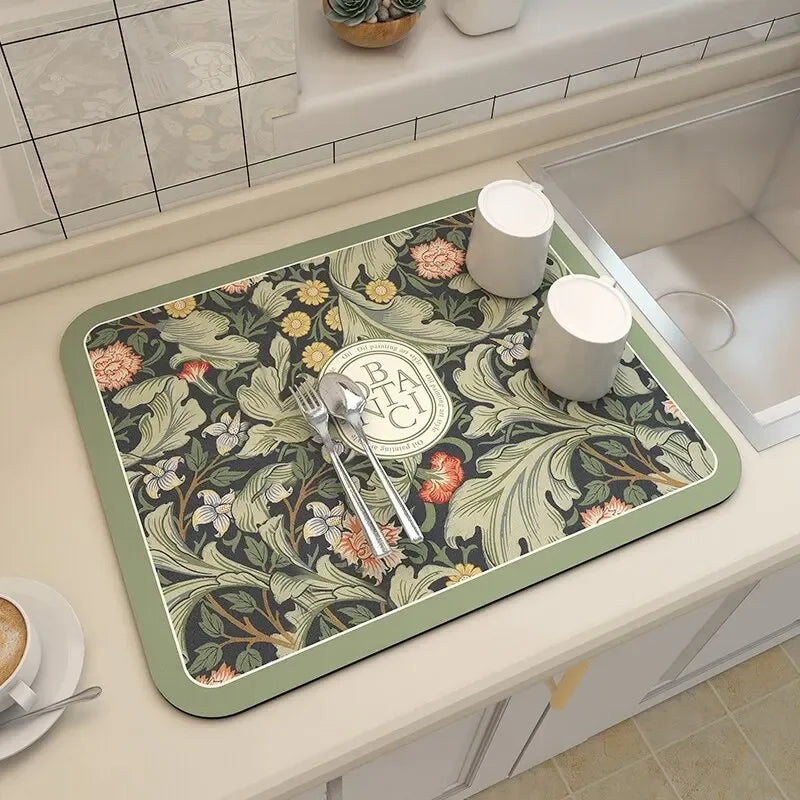 VIKAMA Kitchen Drainage Mat Absorbent Heat Oil Water-Resistant Countertop Protector Rug