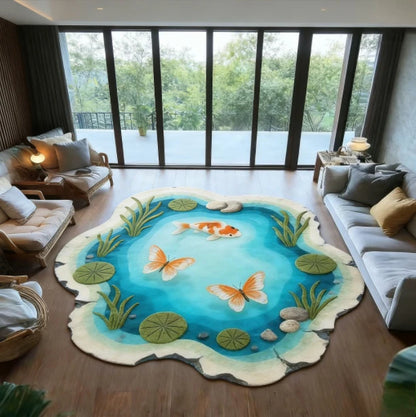 Koi Fish Pattern Round Fluffy Non-Slip Area Rug