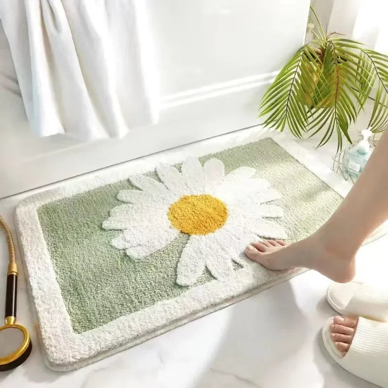 VIKAMA Floral Cashmere Rug Non-Slip Absorbent Bathroom Living Room Doormat Home Decor