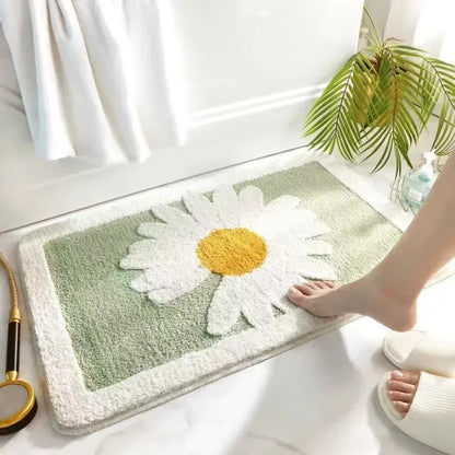 VIKAMA Floral Cashmere Rug Non-Slip Absorbent Bathroom Living Room Doormat Home Decor