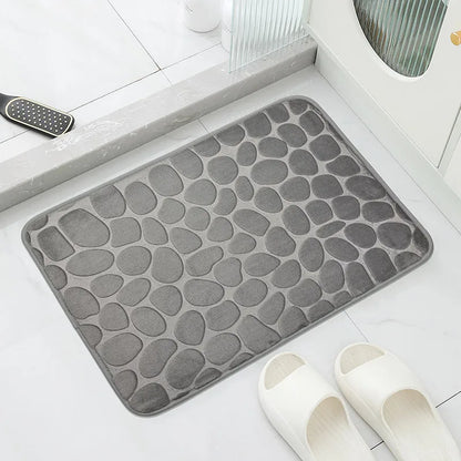 Cobblestone Embossed Memory Foam Bath Mat Non-Slip Absorbent Bathroom Rug Bathtub Side Shower Room Floor Carpet Home Decor