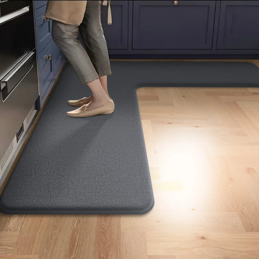 Solid Color L-Shaped Kitchen Corner Carpet Absorbent Non-Slip Bathroom Door Floor Mat