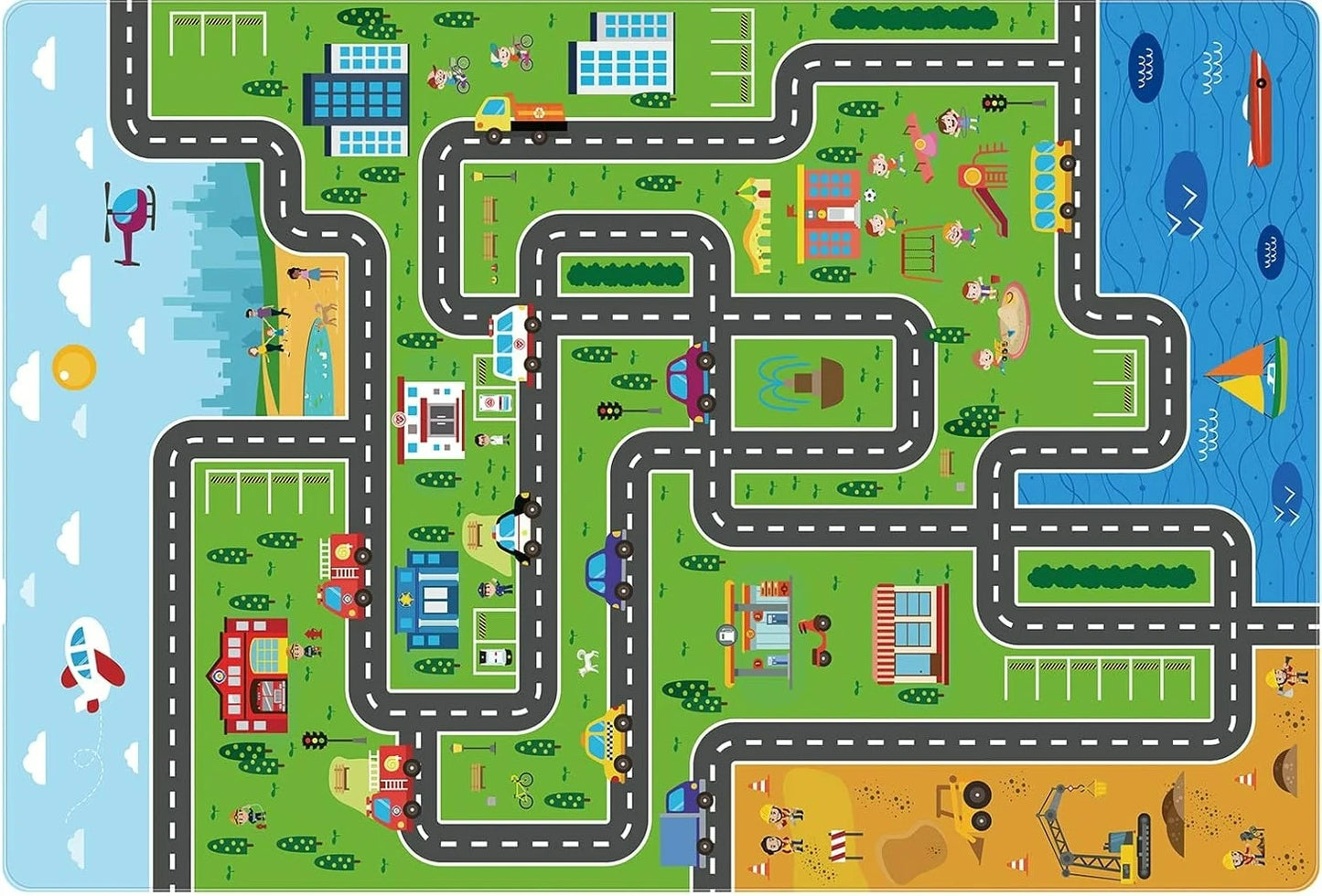 Kids city traffic interactive play rug