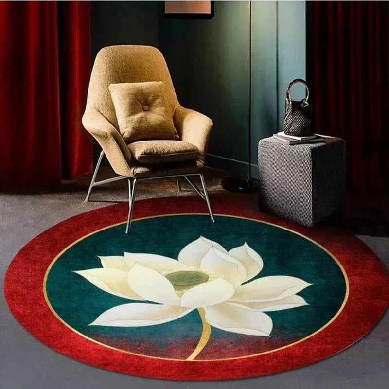 VIKAMA Lotus Peony Round Non-Slip Area Rug