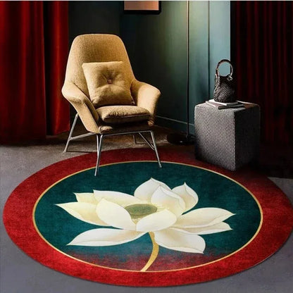 VIKAMA Lotus Peony Round Non-Slip Area Rug