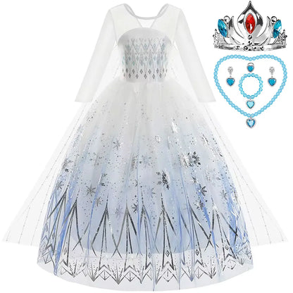 Disney Frozen Elsa White Lace Princess Dress For Girls