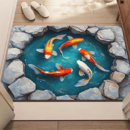 3D Underwater Koi Fish Ice Cave Rug Realistic Stereo Illusion Non-Slip Carpet Bathroom Home Decor