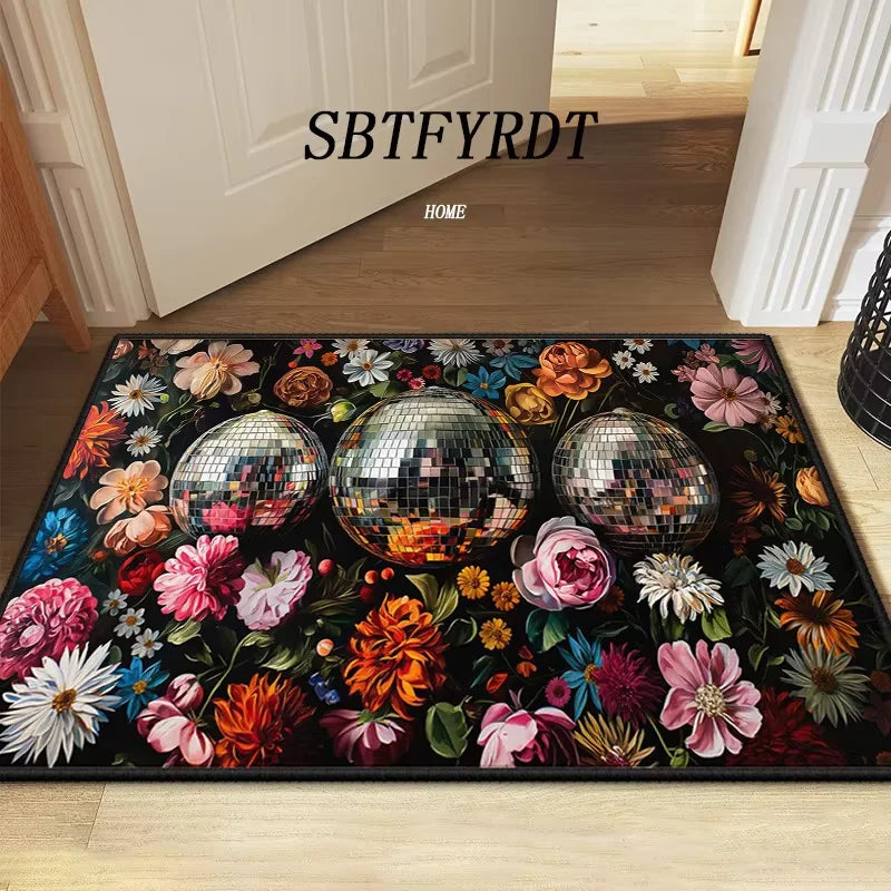 VIKAMA Beautiful Flower Rug Soft Welcome Mat Non-Slip Door Mat Outdoor Carpet Bedroom Living Room Home Decor
