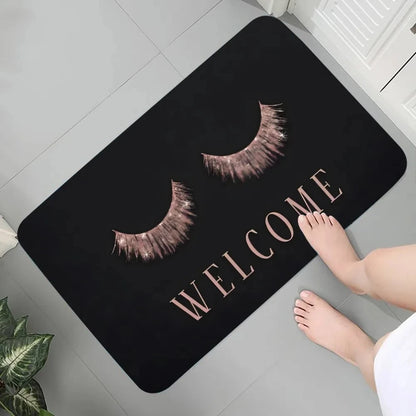 Eyelash Pattern Flannel Printed Carpet Non-Slip Foot Mat Bedroom Bathroom Kitchen Entrance Rug Home Decor