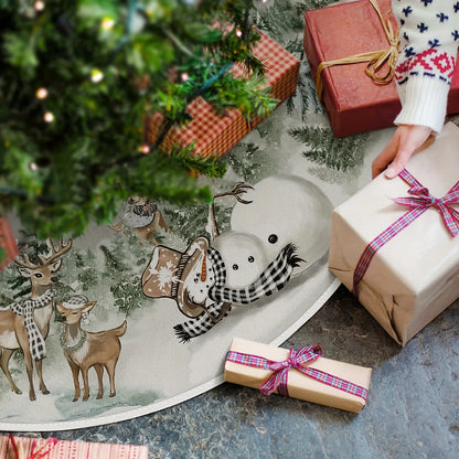 VIKAMA Christmas Snow Scene Tree Skirt Rug