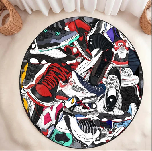Sneakers Round Rug Shoe Design Custom Street Art Sport Carpet Non-Slip Area Rug Home Decor