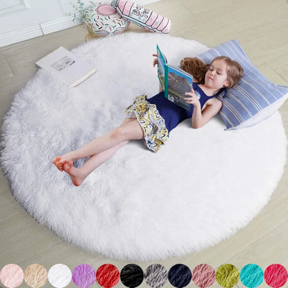 VIKAMA Pink Round Plush Rug Non-Slip Soft Bedroom Living Room Baby Crawling Mat Home Decor
