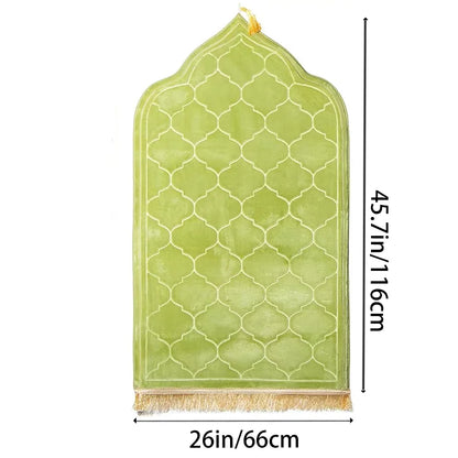 Thick Prayer Rug with Tassels Islamic Turkish Style Irregular Anti-Slip Soft Flannel Prayer Mat Carpet