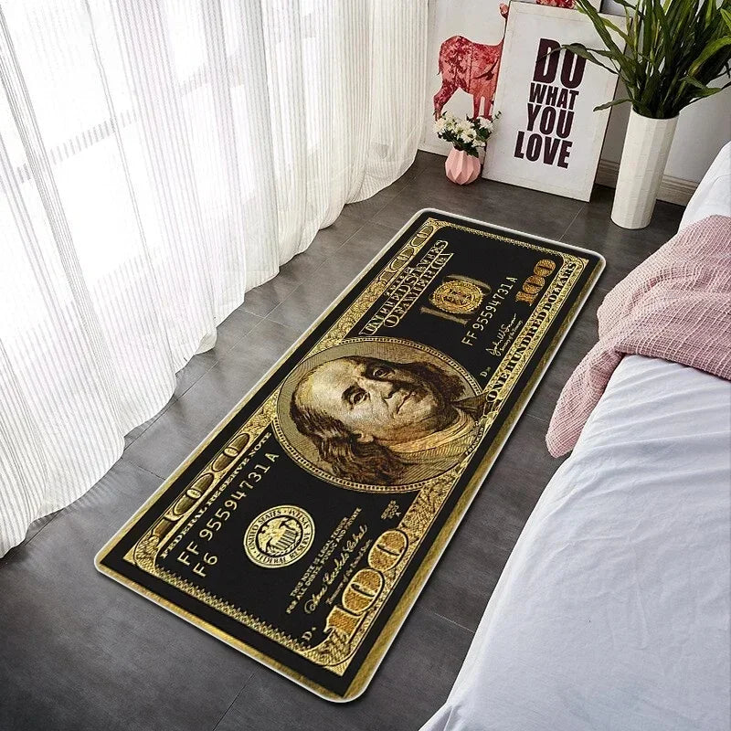 VIKAMA Creative Banknote Long Strip Floor Mat Soft Non-Slip Bedroom Bedside Rug